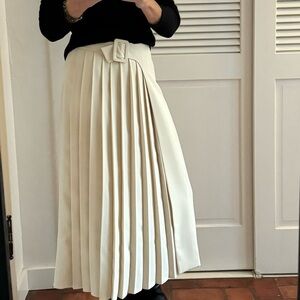 OAK + FORT Cream Pleated Midi Skirt with Buckle